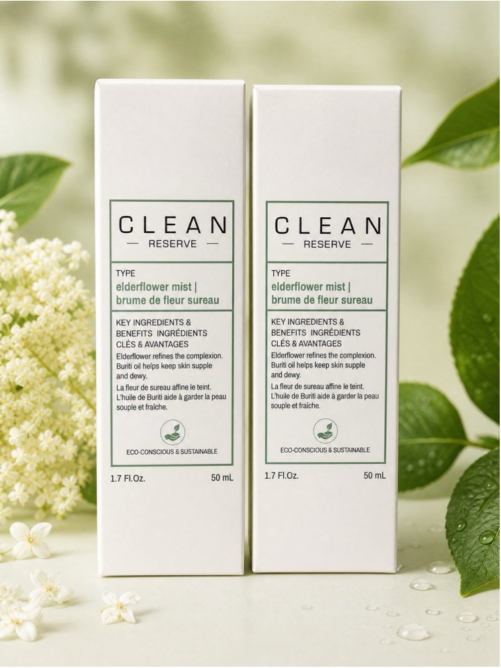 Clean Reserve Elderflower Mist/Toner - Vegan *New in Box* Full Size 1.7 Floz X2